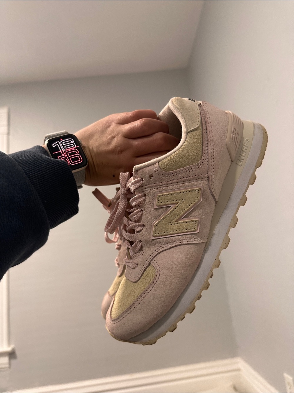 New Balance Men's Pink and Cream Suede Lifestyle Sneaker